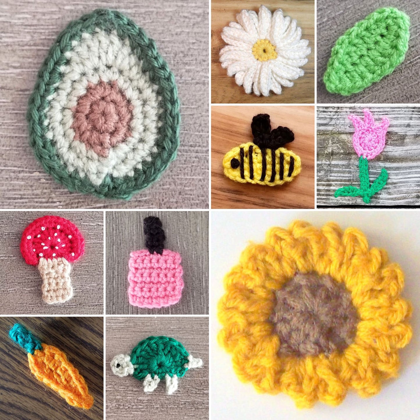 Crochet Appliques Pattern Bundle, PDF Digital Download, 40 Patterns for Animals, Flowers, and More