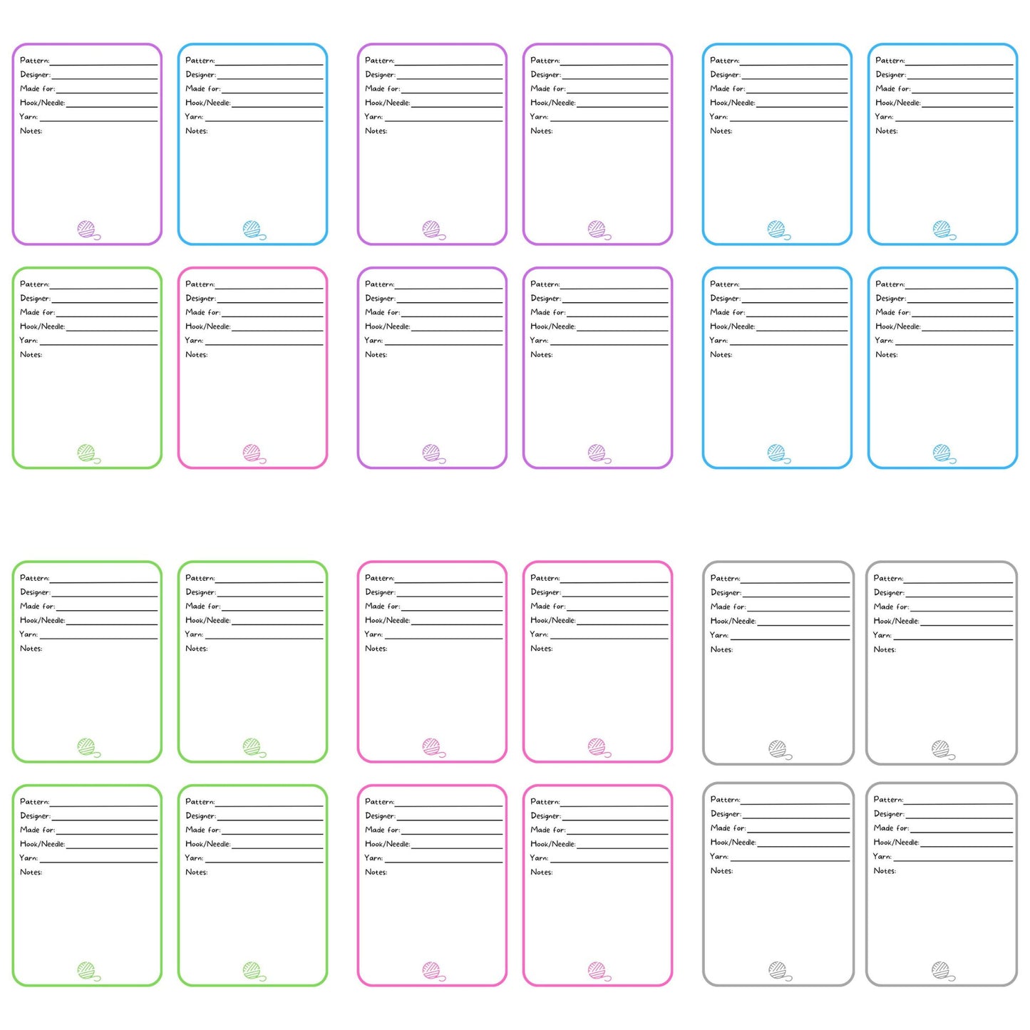 WIP Cards Bundle for Crochet and Knitting Projects, PDF Digital Download