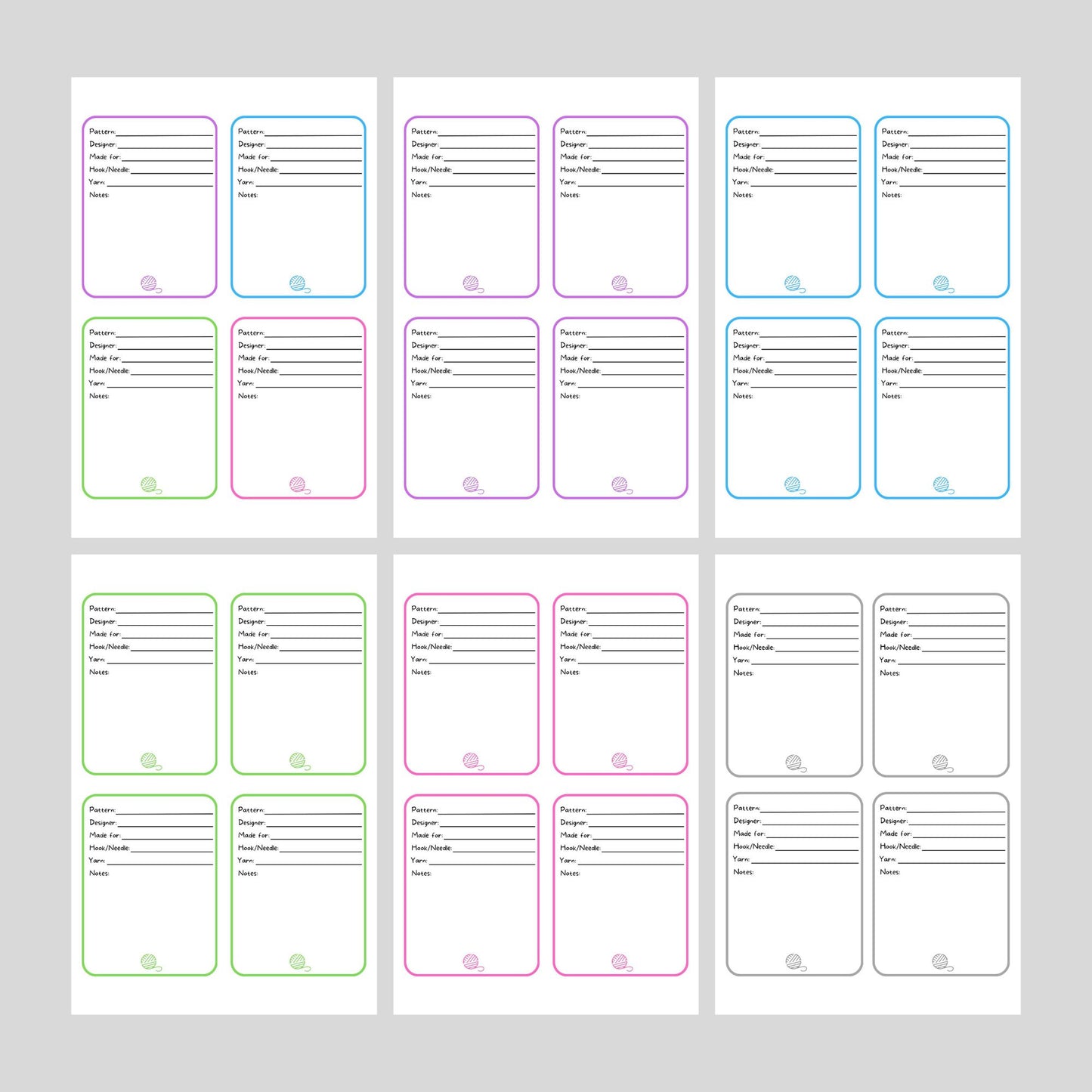 WIP Cards Bundle for Crochet and Knitting Projects, PDF Digital Download