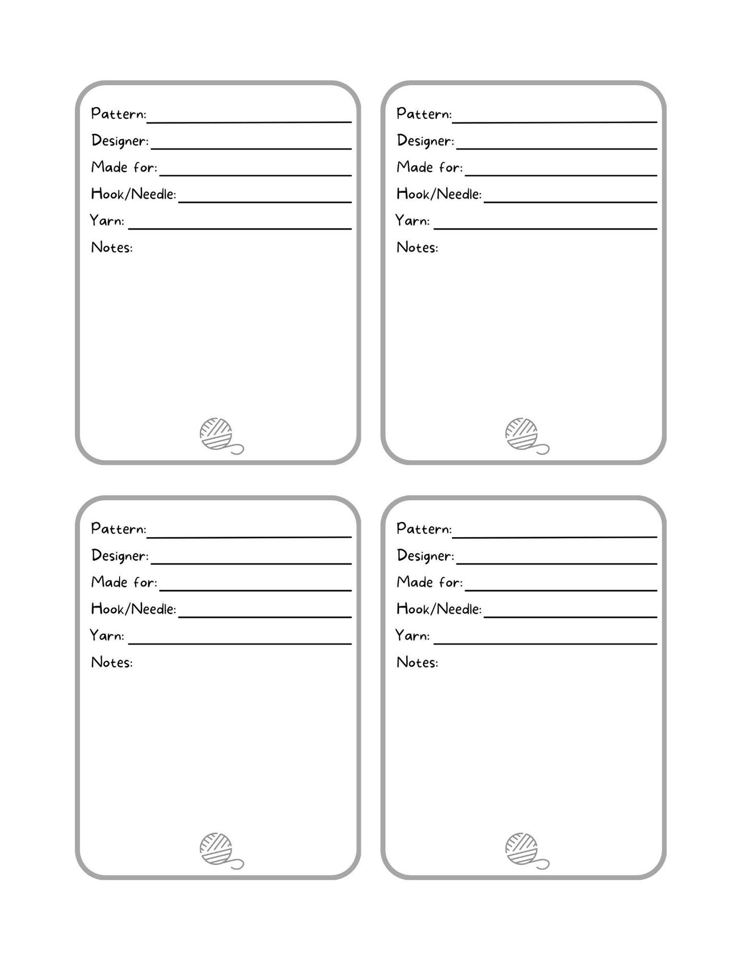 WIP Cards Bundle for Crochet and Knitting Projects, PDF Digital Download