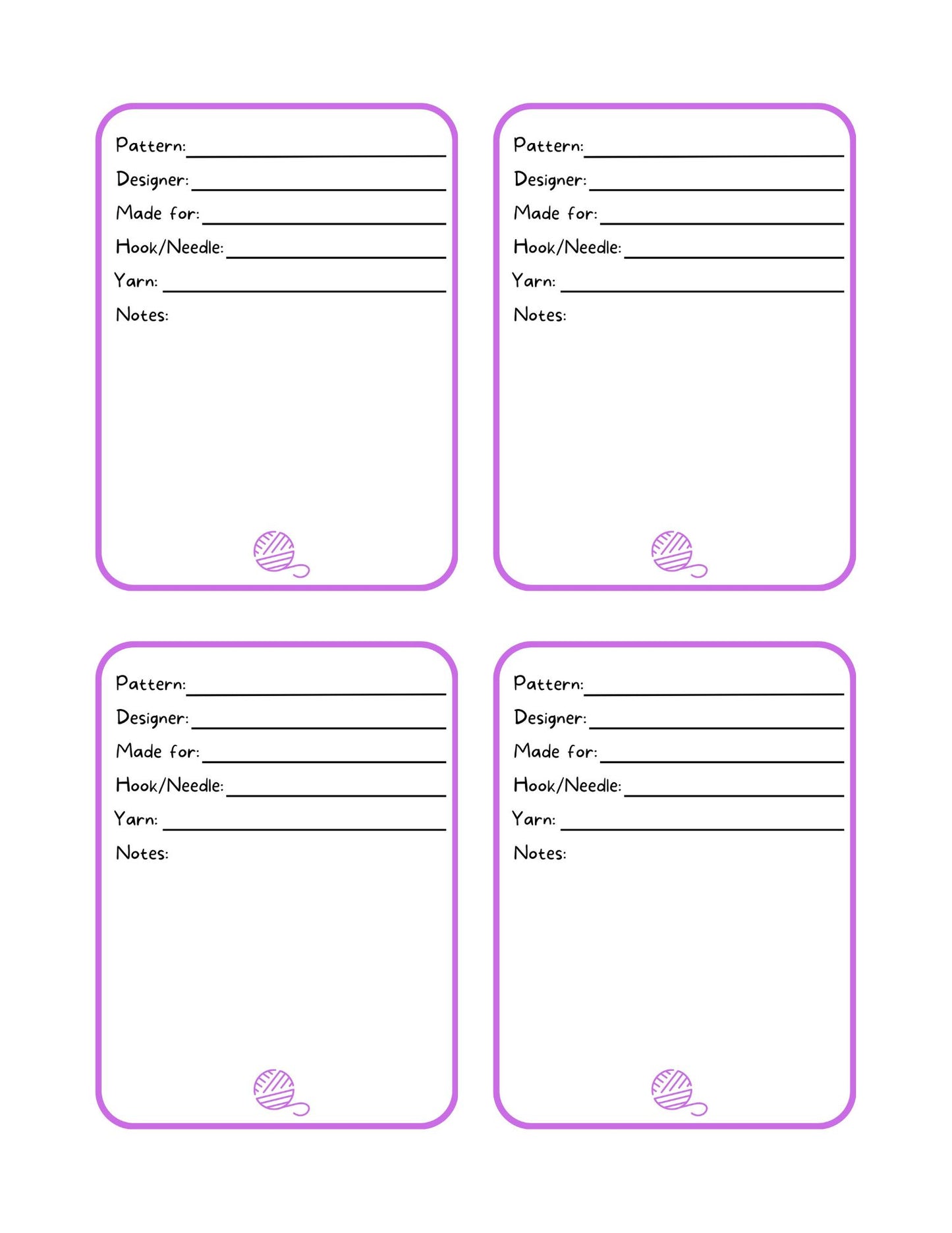 WIP Cards Bundle for Crochet and Knitting Projects, PDF Digital Download