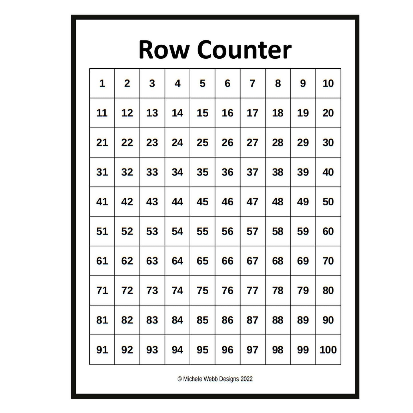 Row Counter Printable, PDF Digital Download