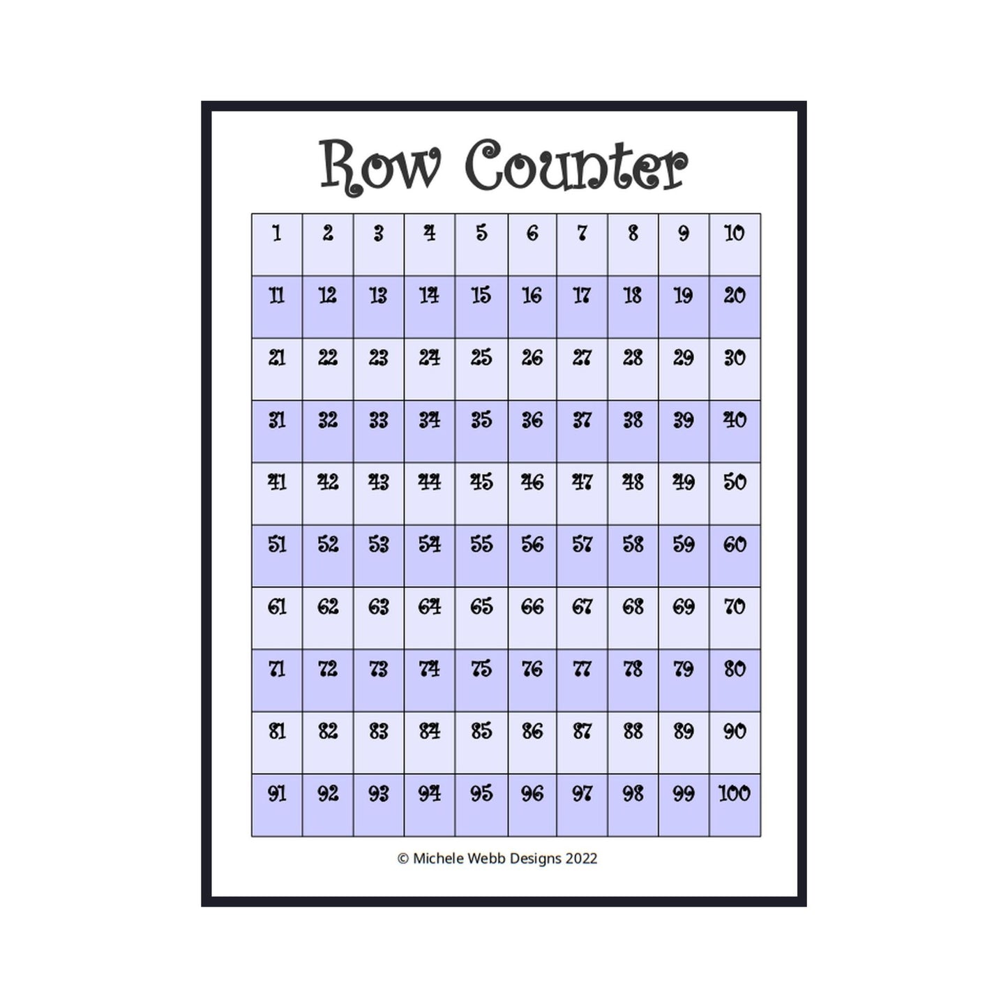 Printable Row Counter, PDF Digital Download