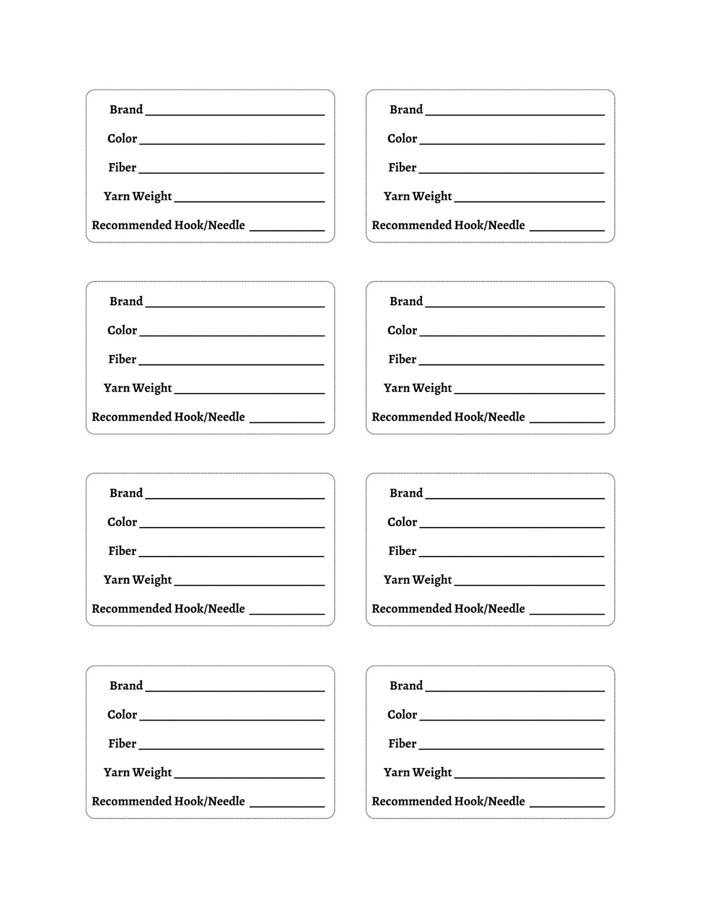Yarn Label Printable, PDF Digital Download