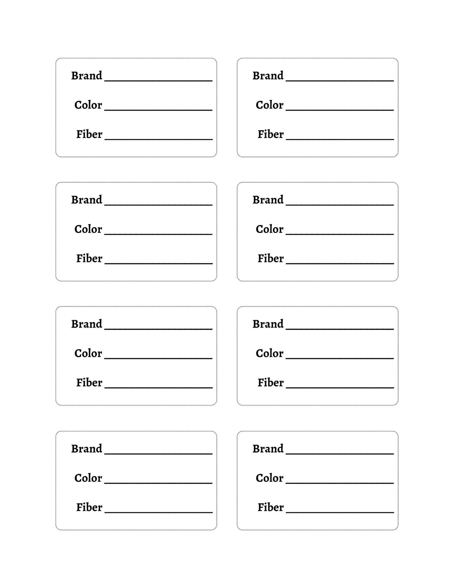 Printable Yarn Tags, PDF Digital Download