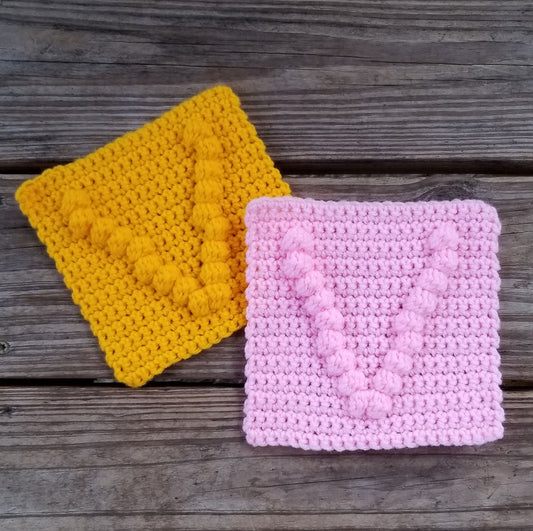 Letter V Bobble Afghan Square Crochet Pattern PDF
