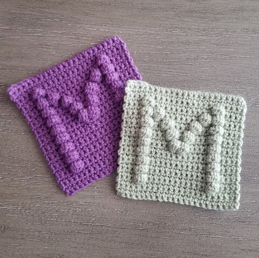 Letter M Bobble Afghan Square Crochet Pattern, PDF Digital Download