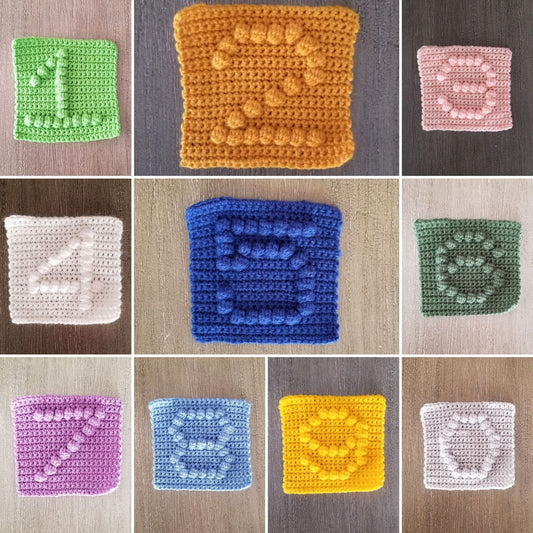 Numbers Bobble Afghan Square Crochet Pattern Bundle, PDF Digital Download