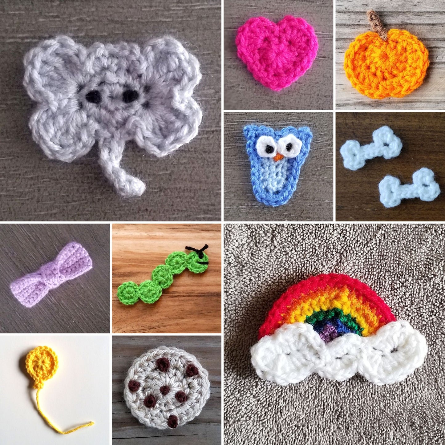 Crochet Appliques Pattern Bundle, PDF Digital Download, 40 Patterns for Animals, Flowers, and More