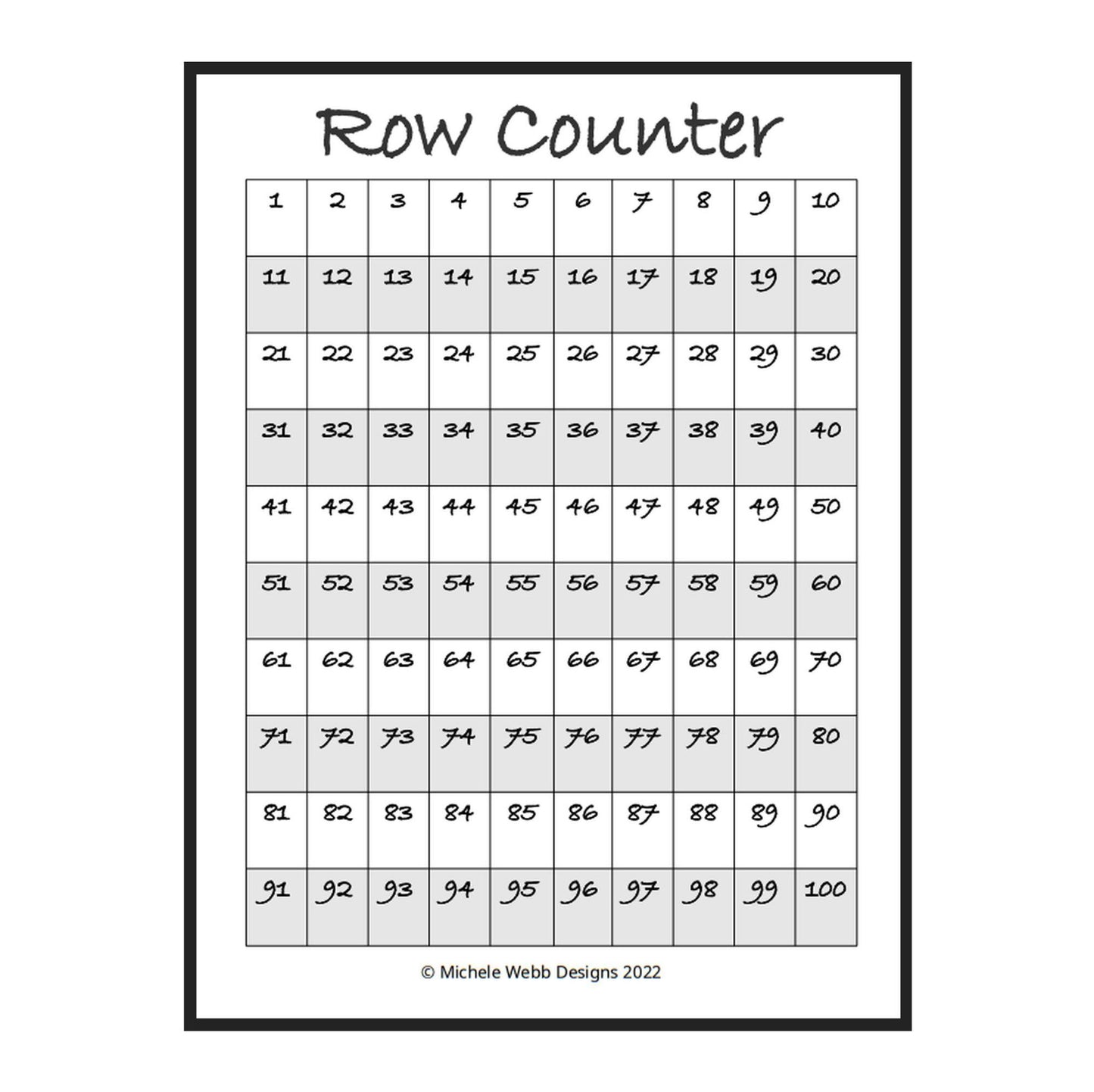 Crochet Row Counter Printable, PDF Digital Download