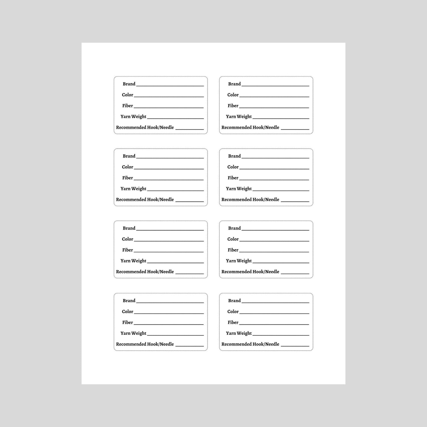 Yarn Label Printable, PDF Digital Download