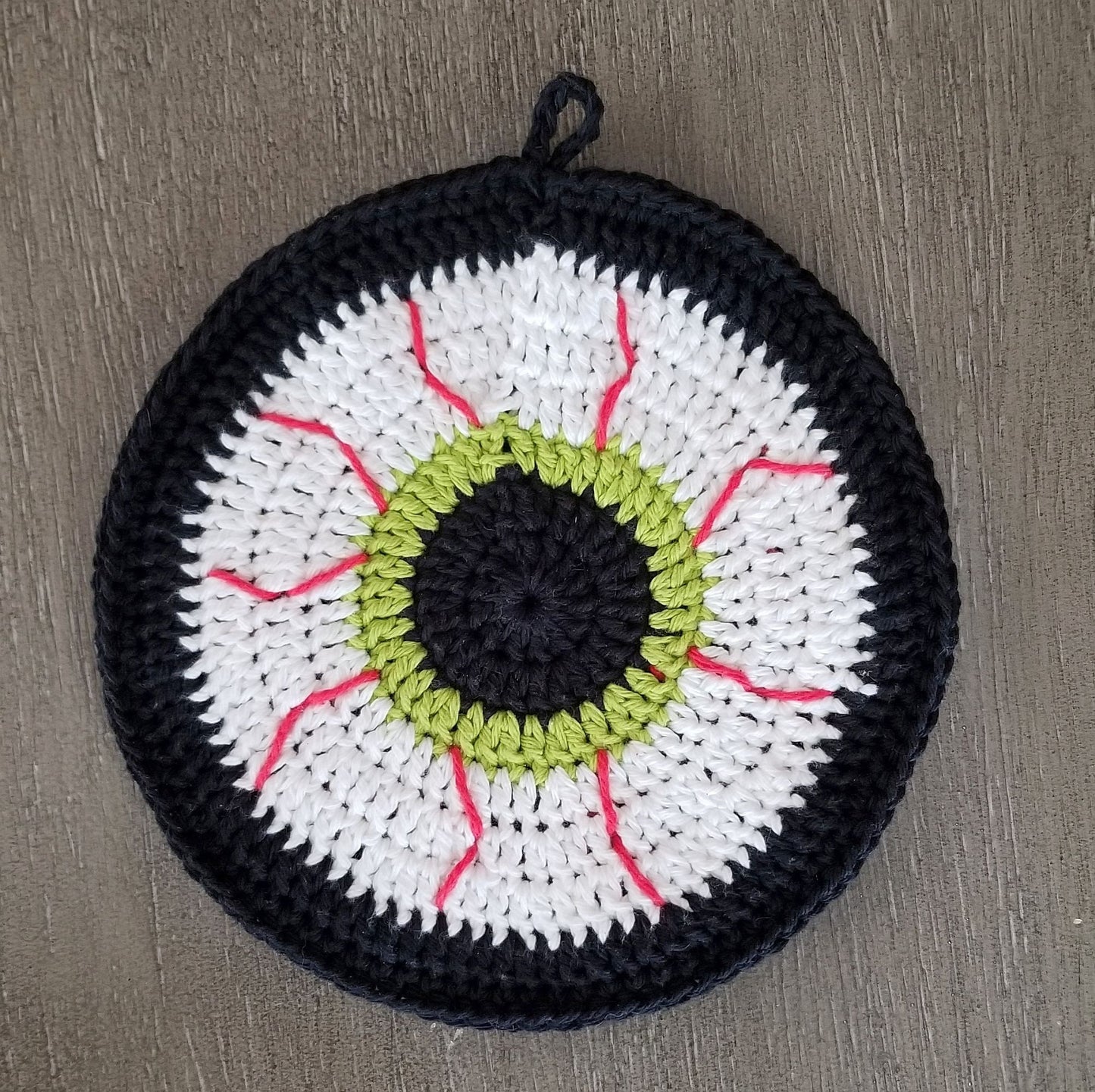 Bloodshot Eyeball Potholder Crochet Pattern