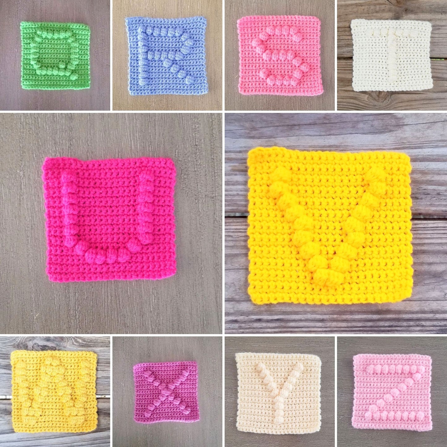 Alphabet Afghan Square Bobble Crochet Pattern Bundle PDF